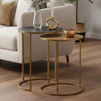 Nest of 2 Gold and Zinc Side Tables with Luxe Gold Steel Frames