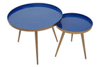 Blue Enamel Nest of Two Side Tables with Gold Finish Metal Frame