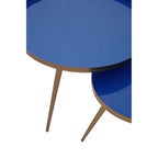 Blue Enamel Nest of Two Side Tables with Gold Finish Metal Frame