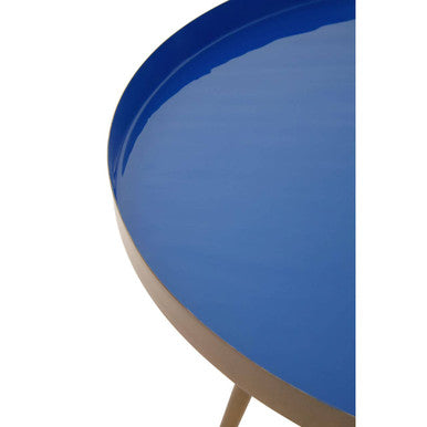 Blue Enamel Nest of Two Side Tables with Gold Finish Metal Frame