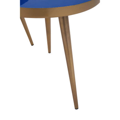 Blue Enamel Nest of Two Side Tables with Gold Finish Metal Frame