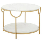Two-Tier White Marble Top Side Table with Gold Finish Iron Frame