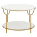 Two-Tier White Marble Top Side Table with Gold Finish Iron Frame