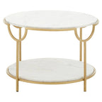 Two-Tier White Marble Top Side Table with Gold Finish Iron Frame