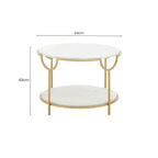 Two-Tier White Marble Top Side Table with Gold Finish Iron Frame