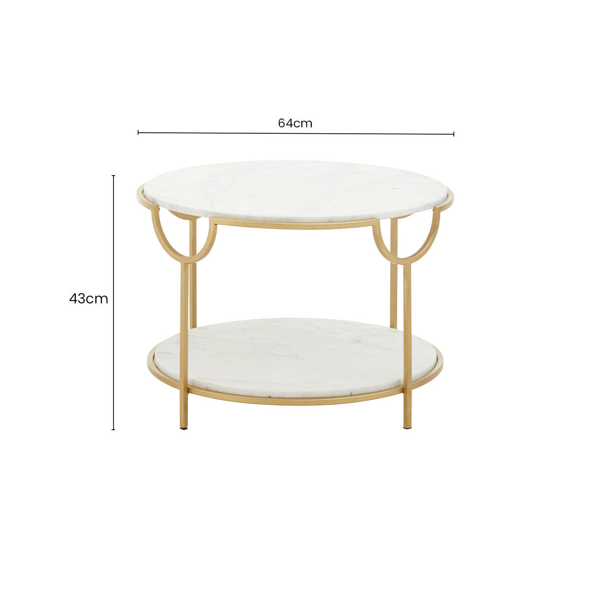 Two-Tier White Marble Top Side Table with Gold Finish Iron Frame