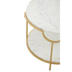 Two-Tier White Marble Top Side Table with Gold Finish Iron Frame