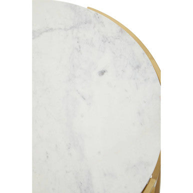 Two-Tier White Marble Top Side Table with Gold Finish Iron Frame