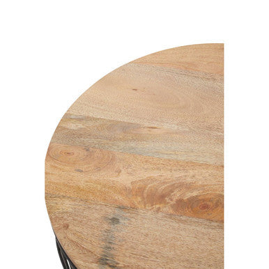 Natural Wood Top Side Table with Black Metal Cage Base