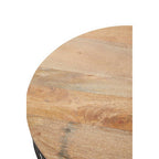 Natural Wood Top Side Table with Black Metal Cage Base