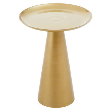 Gold Finish Aluminium Round Side Table with Pedestal Base and Raised Edge Top