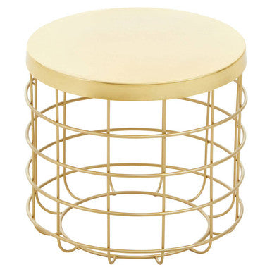 Gold Finish Iron Round Top Side Table with Caged Base