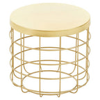 Gold Finish Iron Round Top Side Table with Caged Base