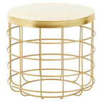 Gold Finish Iron Round Top Side Table with Caged Base