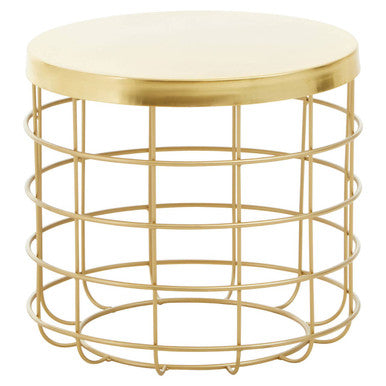 Gold Finish Iron Round Top Side Table with Caged Base