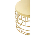 Gold Finish Iron Round Top Side Table with Caged Base