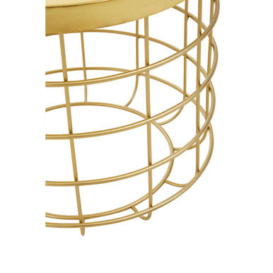 Gold Finish Iron Round Top Side Table with Caged Base