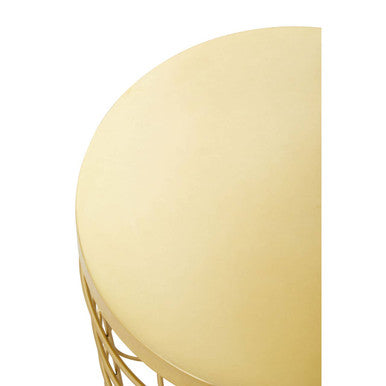 Gold Finish Iron Round Top Side Table with Caged Base