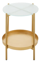 Gold Iron Two-Tier Side Table with Glass Top and Lower Shelf