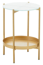 Gold Iron Two-Tier Side Table with Glass Top and Lower Shelf