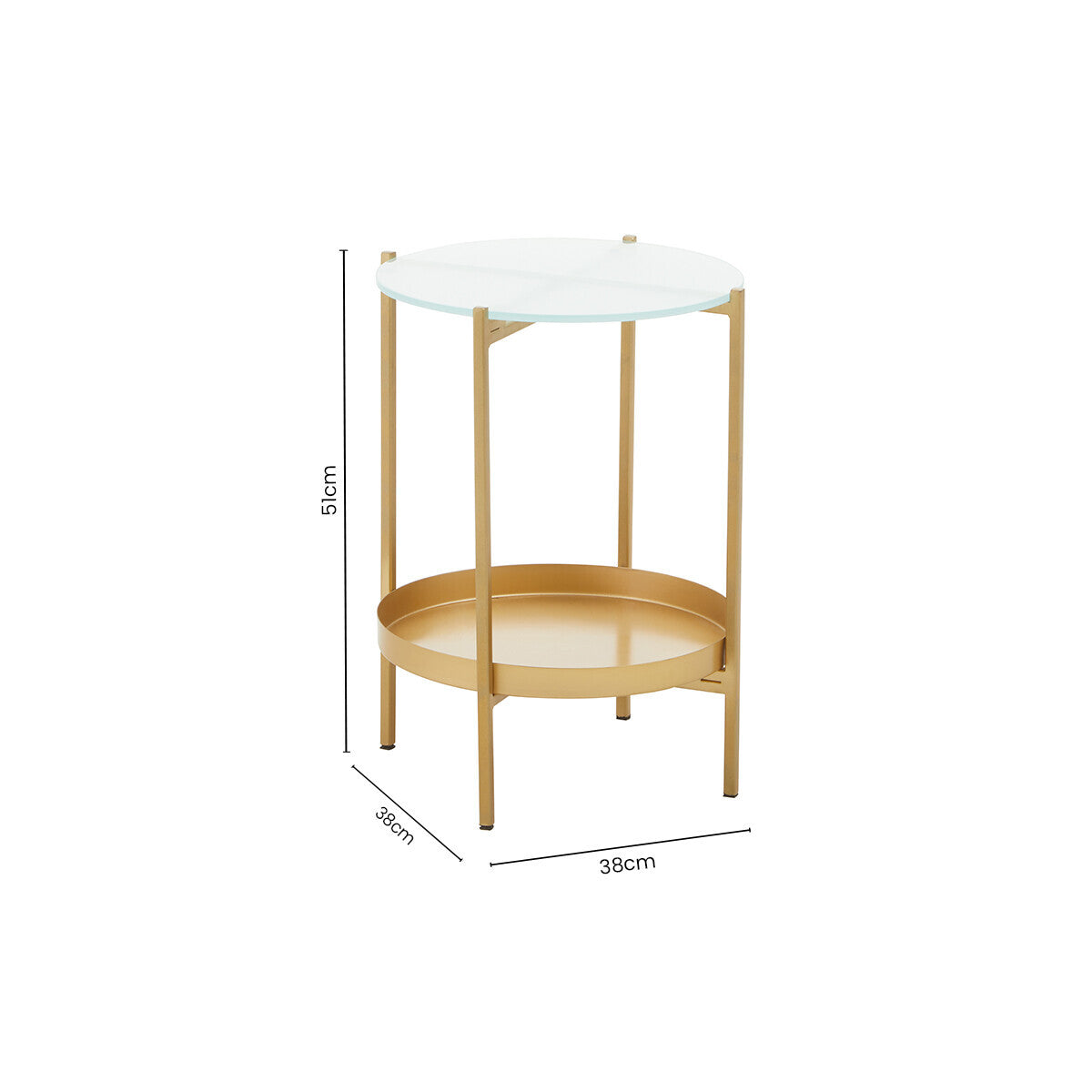 Gold Iron Two-Tier Side Table with Glass Top and Lower Shelf