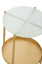 Gold Iron Two-Tier Side Table with Glass Top and Lower Shelf