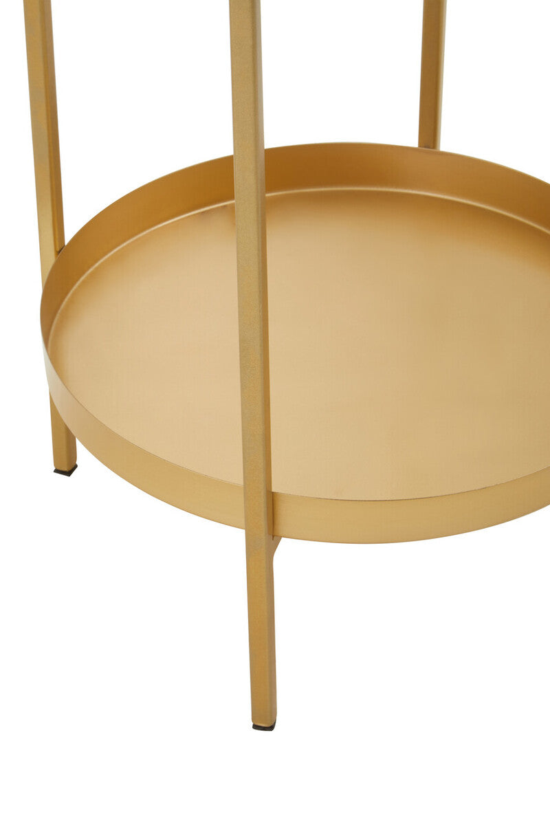 Gold Iron Two-Tier Side Table with Glass Top and Lower Shelf