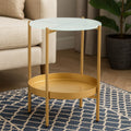 Gold Iron Two-Tier Side Table with Glass Top and Lower Shelf