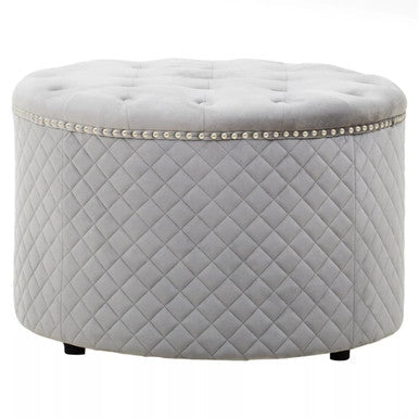 Grey Velvet Ottoman with Button Tufting