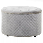 Grey Velvet Ottoman with Button Tufting