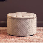 Grey Velvet Ottoman with Button Tufting