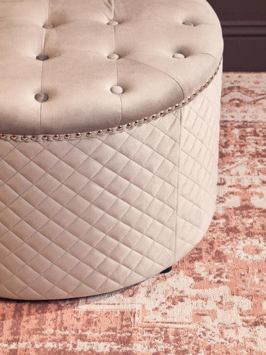 Grey Velvet Ottoman with Button Tufting