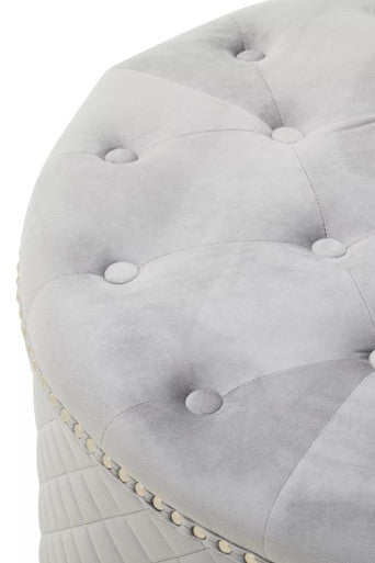 Grey Velvet Ottoman with Button Tufting