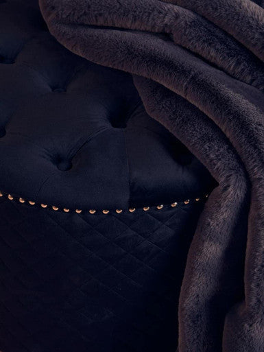 Round Black Velvet Ottoman with Button Tufting