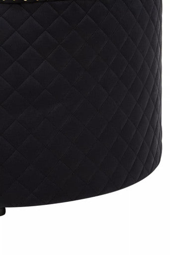 Round Black Velvet Ottoman with Button Tufting