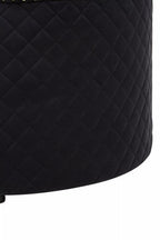 Round Black Velvet Ottoman with Button Tufting