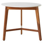 White Marble Top Round Side Table with Sustainable Acacia Wood Base