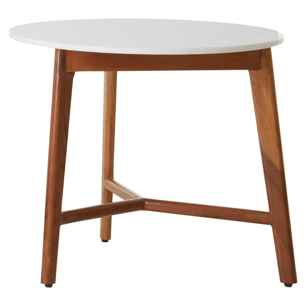 White Marble Top Round Side Table with Sustainable Acacia Wood Base