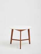 White Marble Top Round Side Table with Sustainable Acacia Wood Base