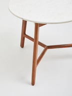 White Marble Top Round Side Table with Sustainable Acacia Wood Base