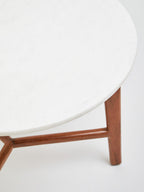 White Marble Top Round Side Table with Sustainable Acacia Wood Base
