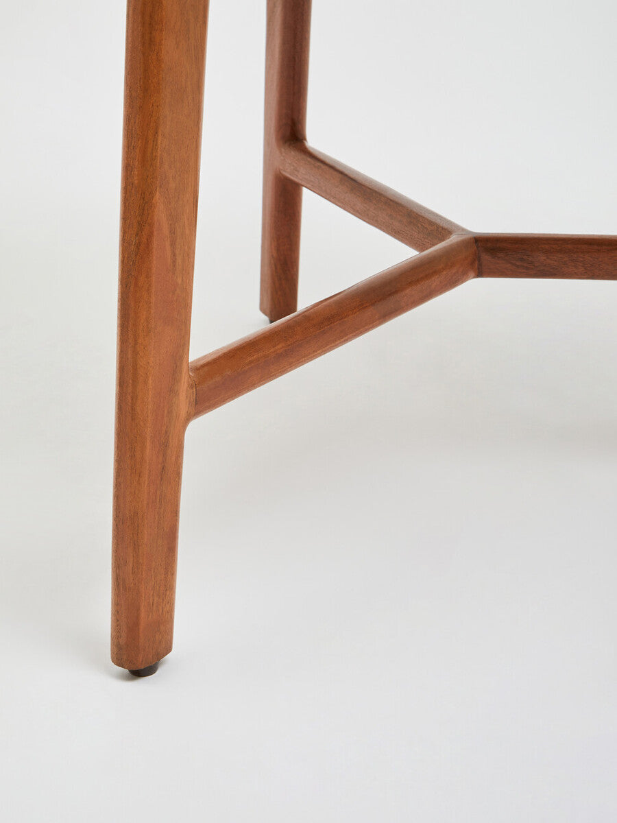 White Marble Top Round Side Table with Sustainable Acacia Wood Base