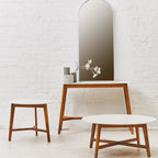 White Marble Top Round Side Table with Sustainable Acacia Wood Base