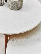 White Marble Top Round Side Table with Sustainable Acacia Wood Base