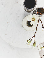 White Marble Top Round Side Table with Sustainable Acacia Wood Base
