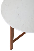 White Marble Top Round Side Table with Sustainable Acacia Wood Base
