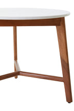 White Marble Top Round Side Table with Sustainable Acacia Wood Base