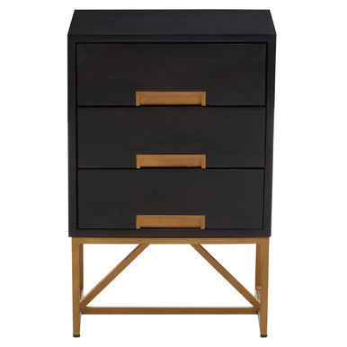 Black Mango Wood 3 Drawer Side Table