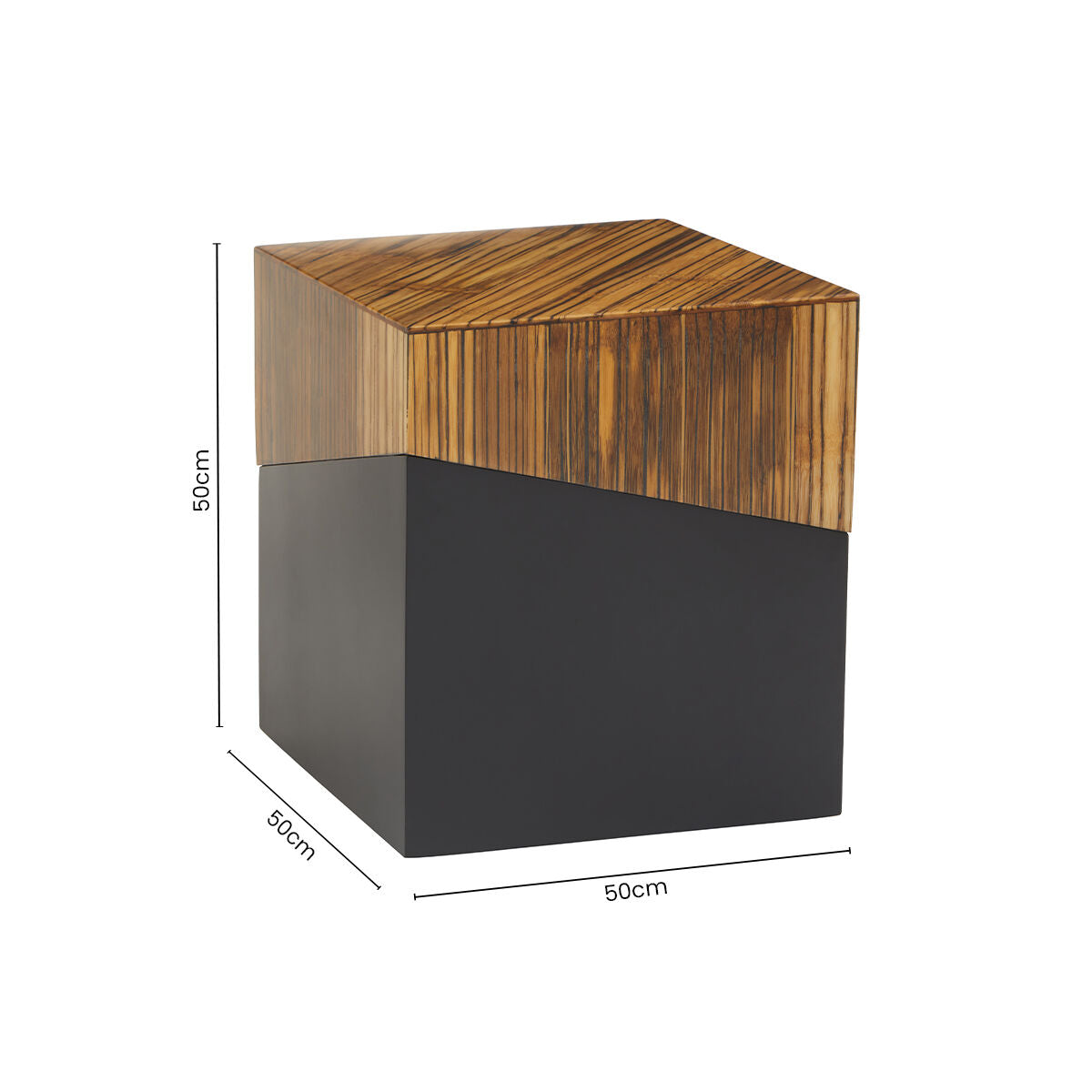 Black and Natural Bamboo Square Side Table