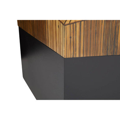 Black and Natural Bamboo Square Side Table